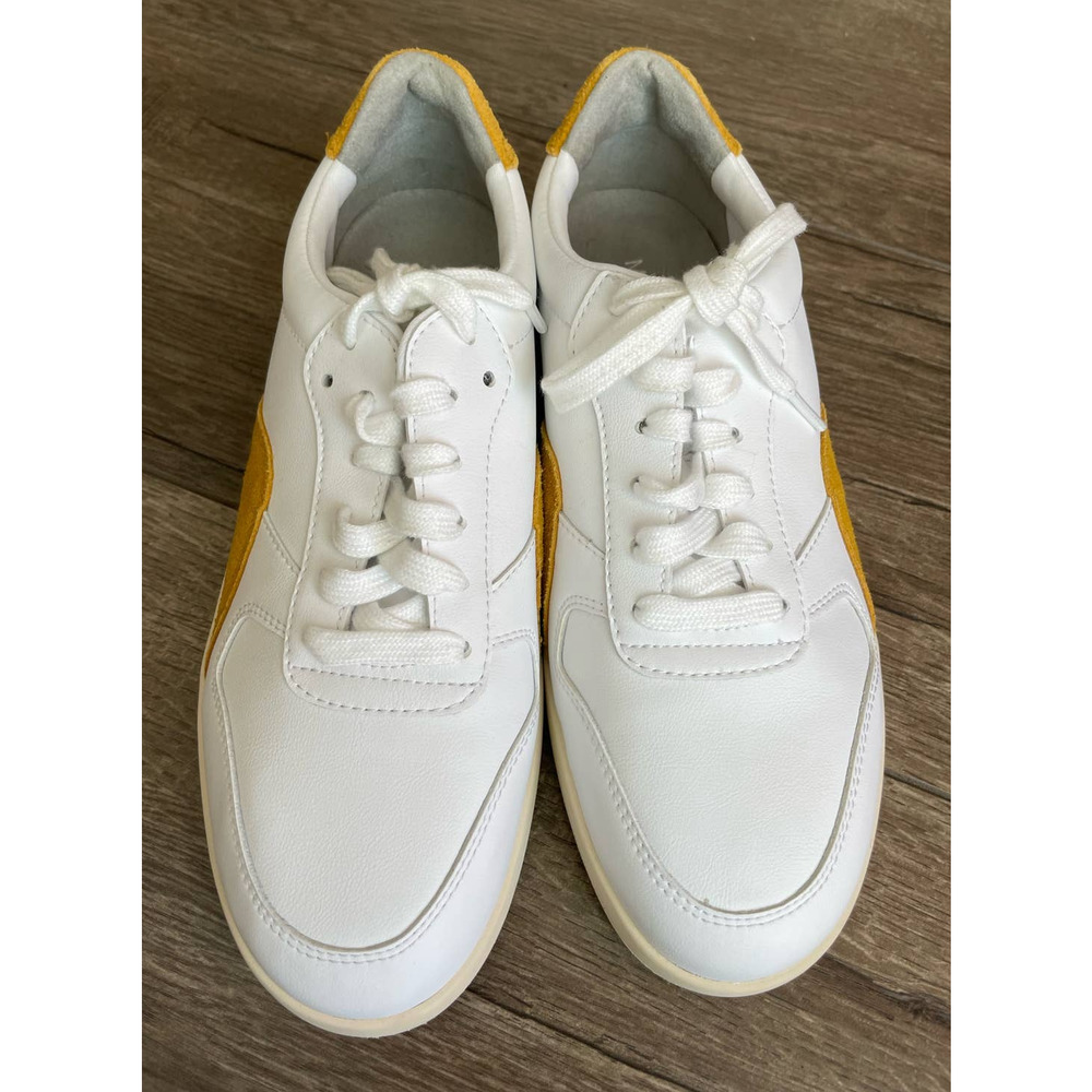 Everlane The ReLeather Court Sneaker White Mustard Yellow Size W6.5 M4.5 NWOB - Picture 3 of 7